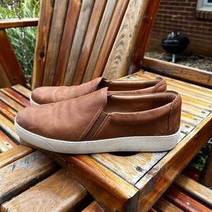 Frye leather slip ons, brown